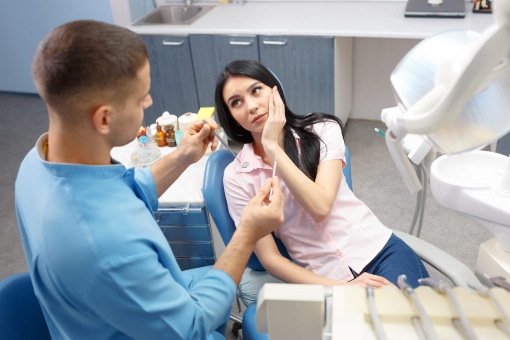 Dental Office New Patient Calls Are Often Dental Patients With Urgent Needs. A Female Dental Patient Has Called The Dental Office As A New Patient And Is Receiving Dental Care From A Male Dentist