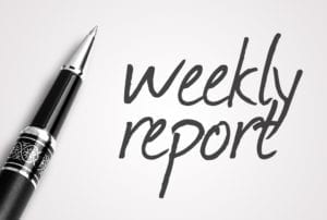 A pen sits next to the words "Weekly Reports" representing that patient aging reports should be printed weekly in the dental office.